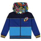 Boys Blue Logo Hooded Zip Up Top, 1, hi-res
