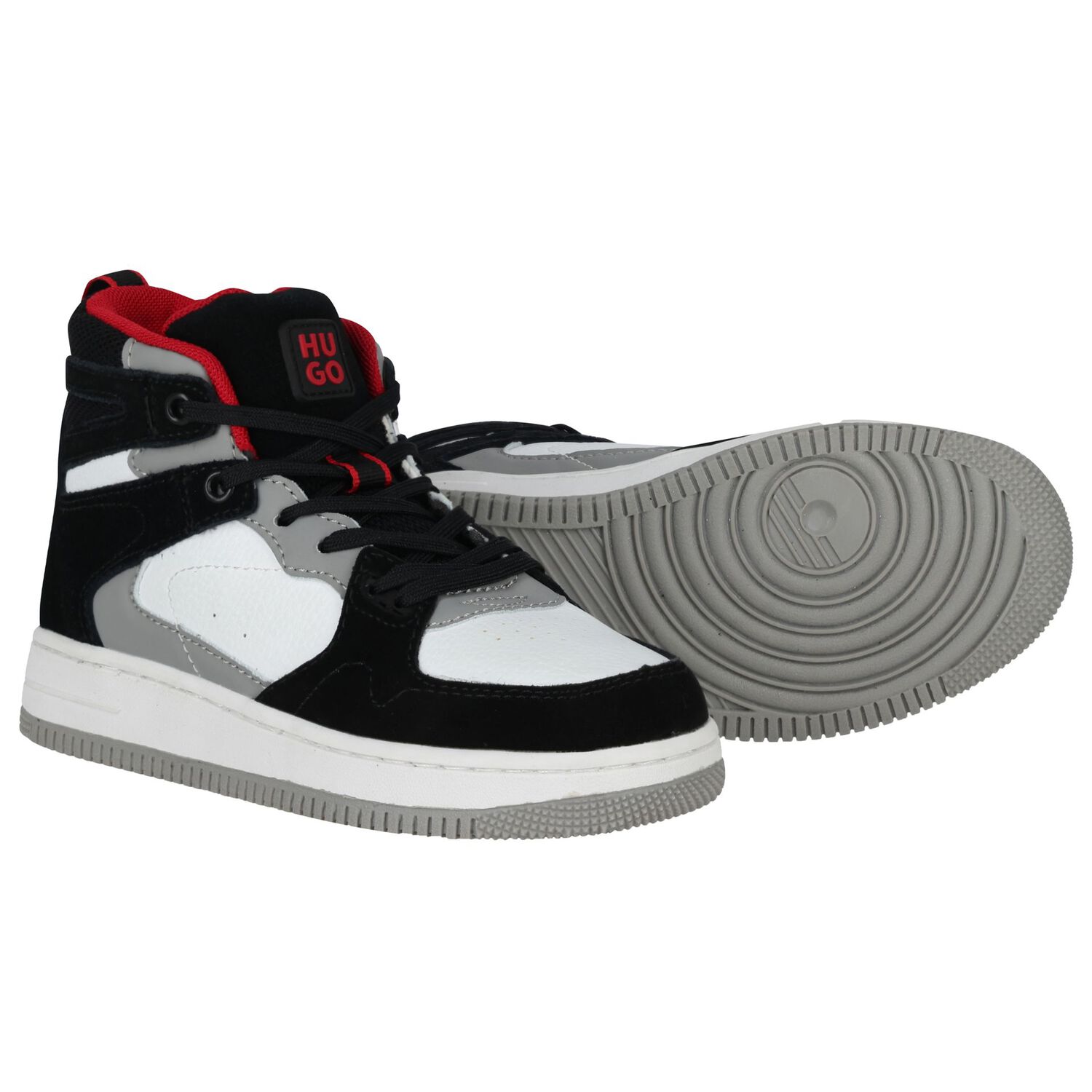 Boys Black & White Logo Trainers, 1, hi-res