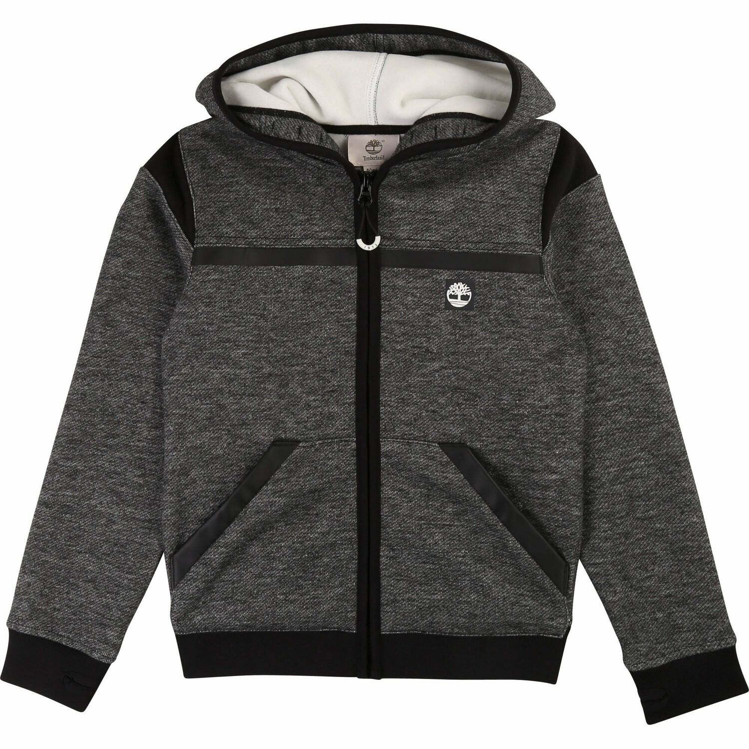 Boys Grey & Black Hooded Top, 1, hi-res