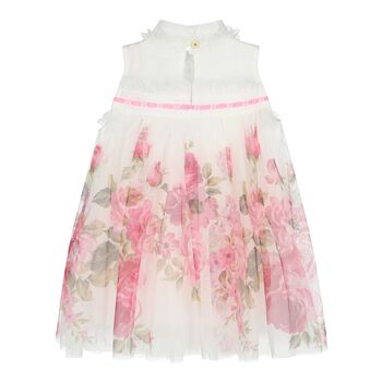 Baby Girls White & Pink Floral Tulle Dress