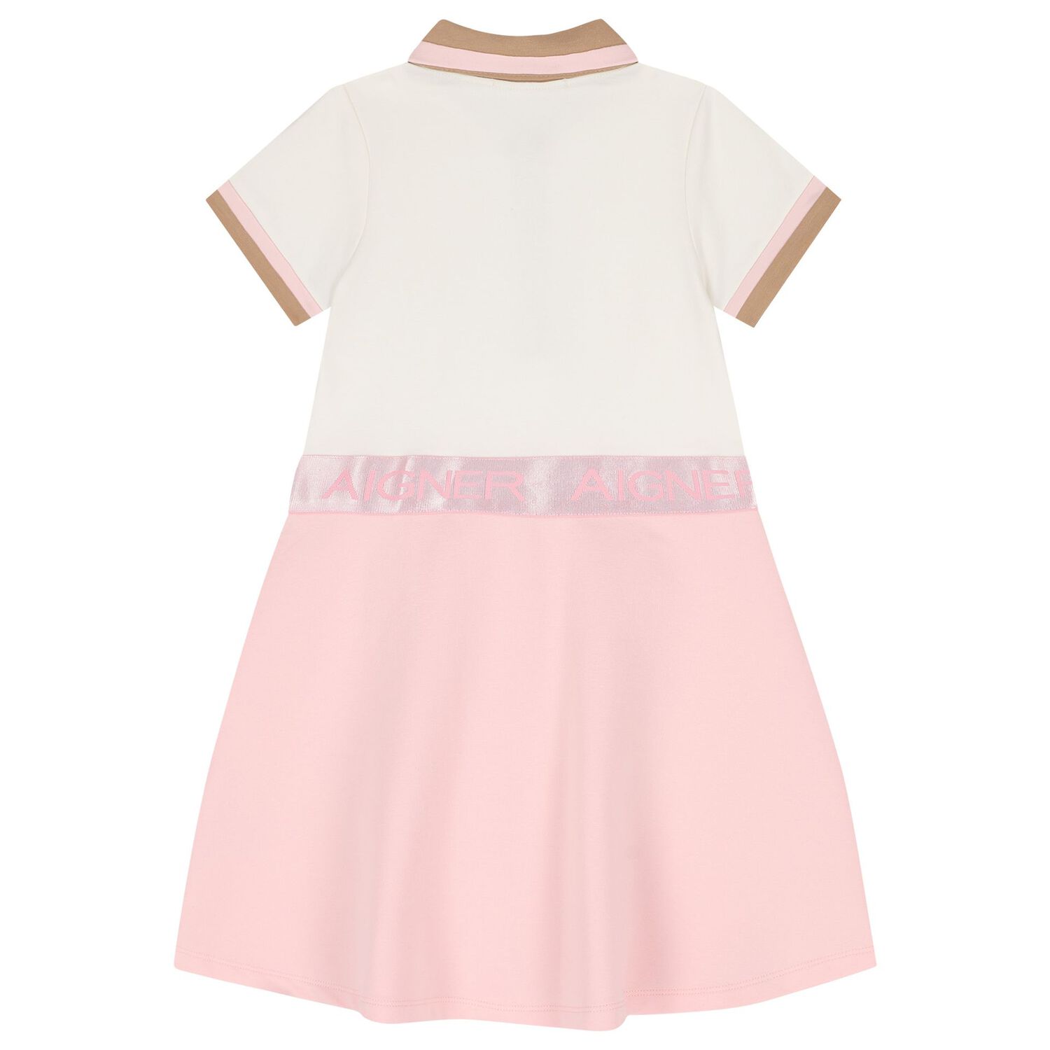 Girls Ivory & Pink Logo Polo Dress, 2, hi-res