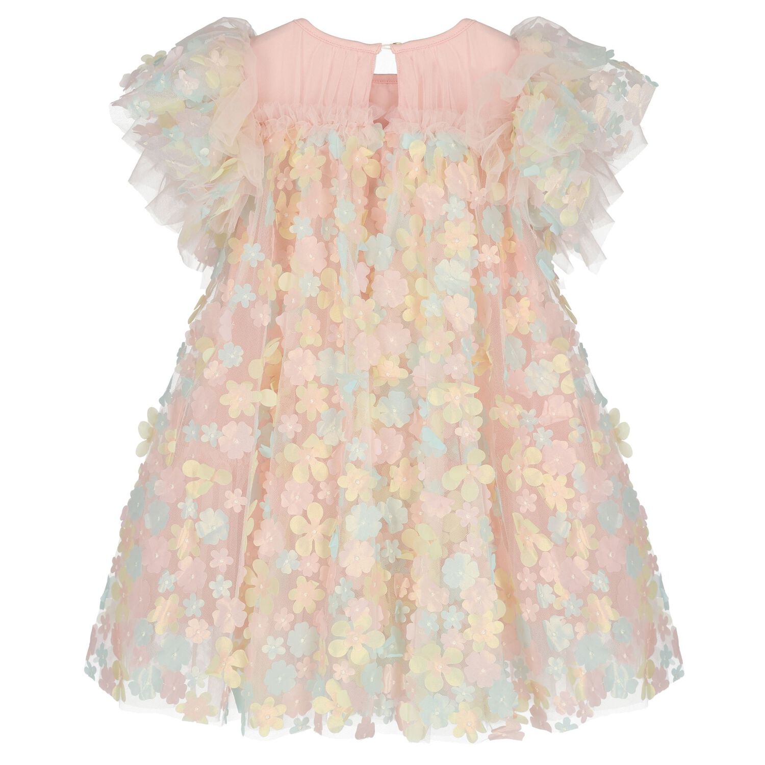 Girls Pink Tulle Flowers Dress, 1, hi-res