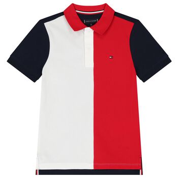 Boys Red & Navy Colourblock Cotton Polo Shirt