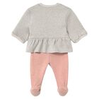Baby Girls Grey & Pink Bunny 2 Piece Babygrow, 1, hi-res