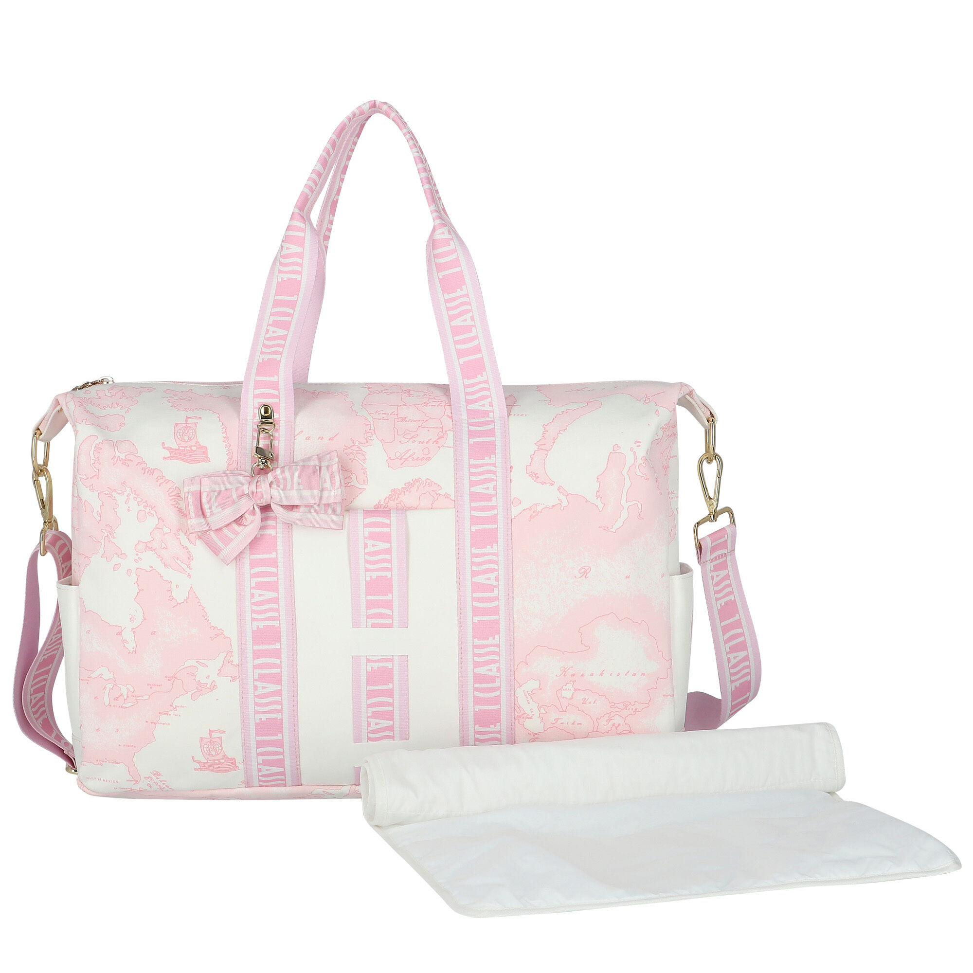 Alviero Martini Ivory Pink Geo Map Baby Changing Bag Junior Couture UK