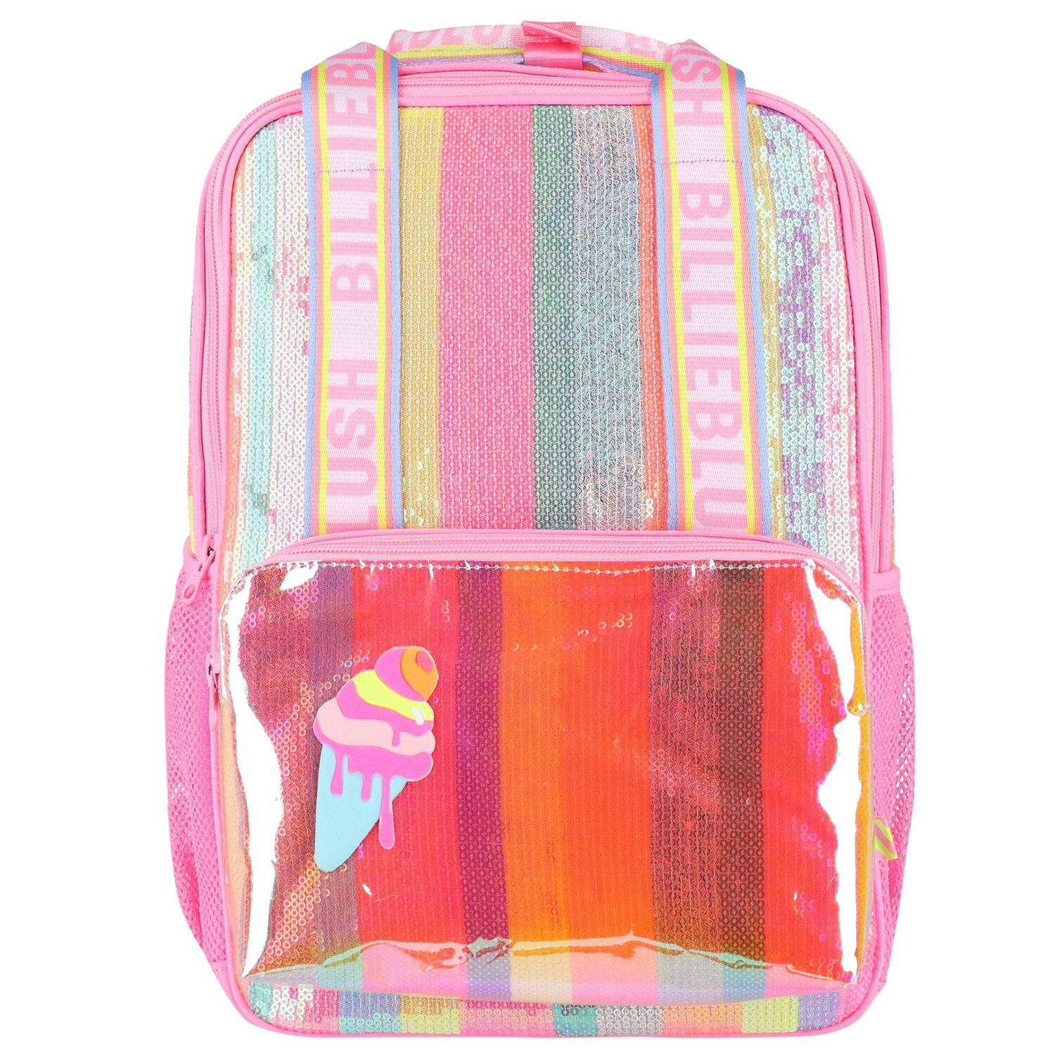 Girls Pink Striped Sequin Backpack, 1, hi-res