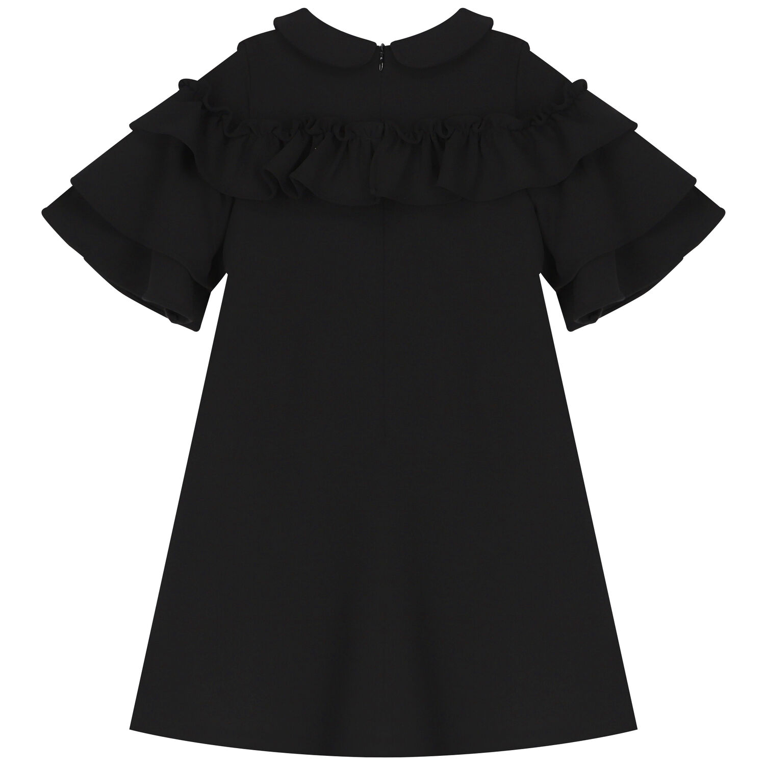 Girls Black Ruffle Dress, 1, hi-res