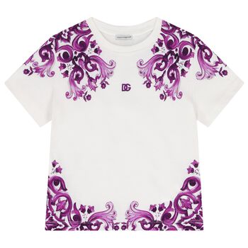 Girls White & Purple Majolica T-Shirt