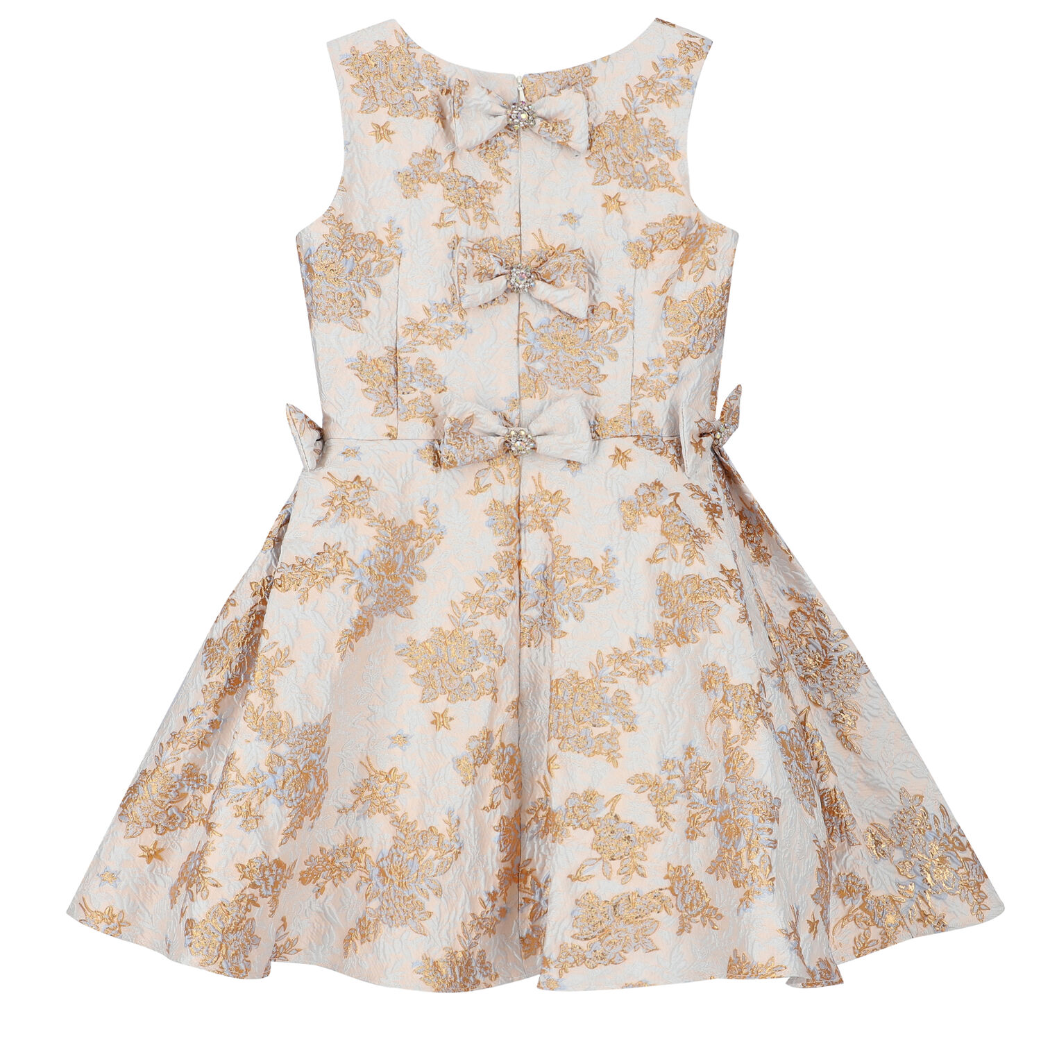 Girls Blue & Gold Brocade Dress, 1, hi-res image number null