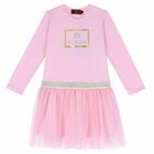 Girls Pink Tulle Logo Dress, 2, hi-res