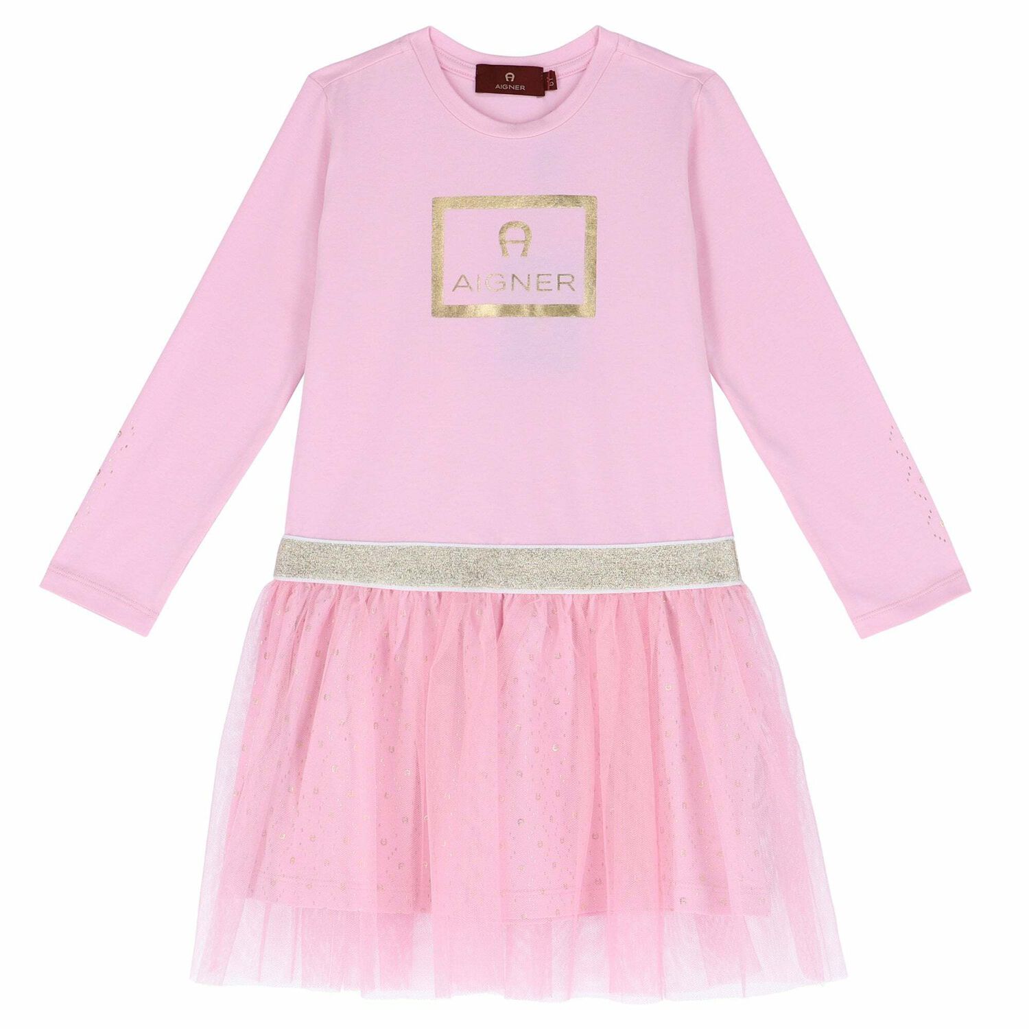 Girls Pink Tulle Logo Dress, 2, hi-res