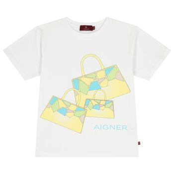 Aigner Girls White Logo Bag T-Shirt, 1 Girls White Logo Bag T-Shirt