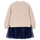 Girls Beige & Navy Blue Tulle Dress Set, 2, hi-res