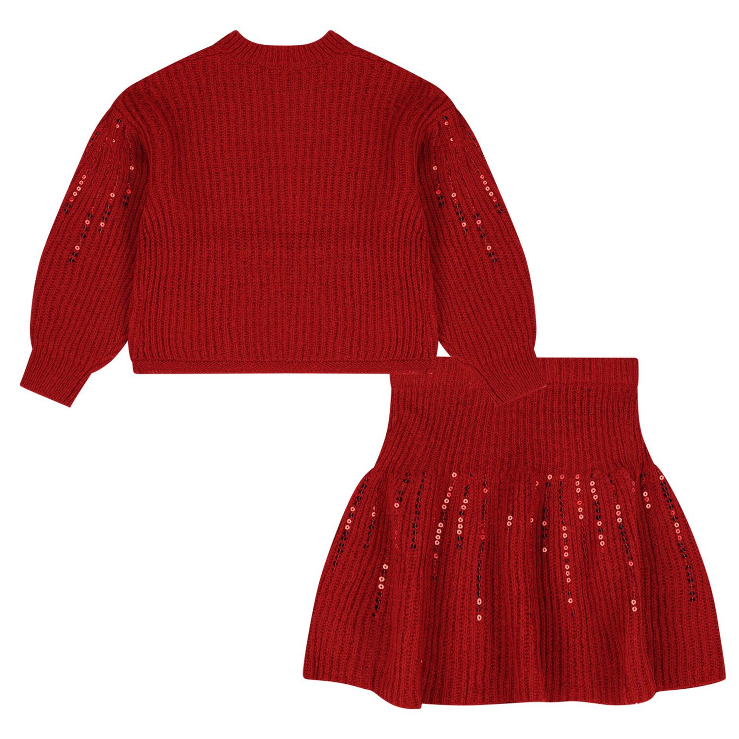 Girls Red Embellished Sequin Skirt Set, 1, hi-res