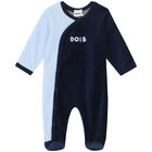 Baby Boys Navy Logo Babygrow, 1, hi-res