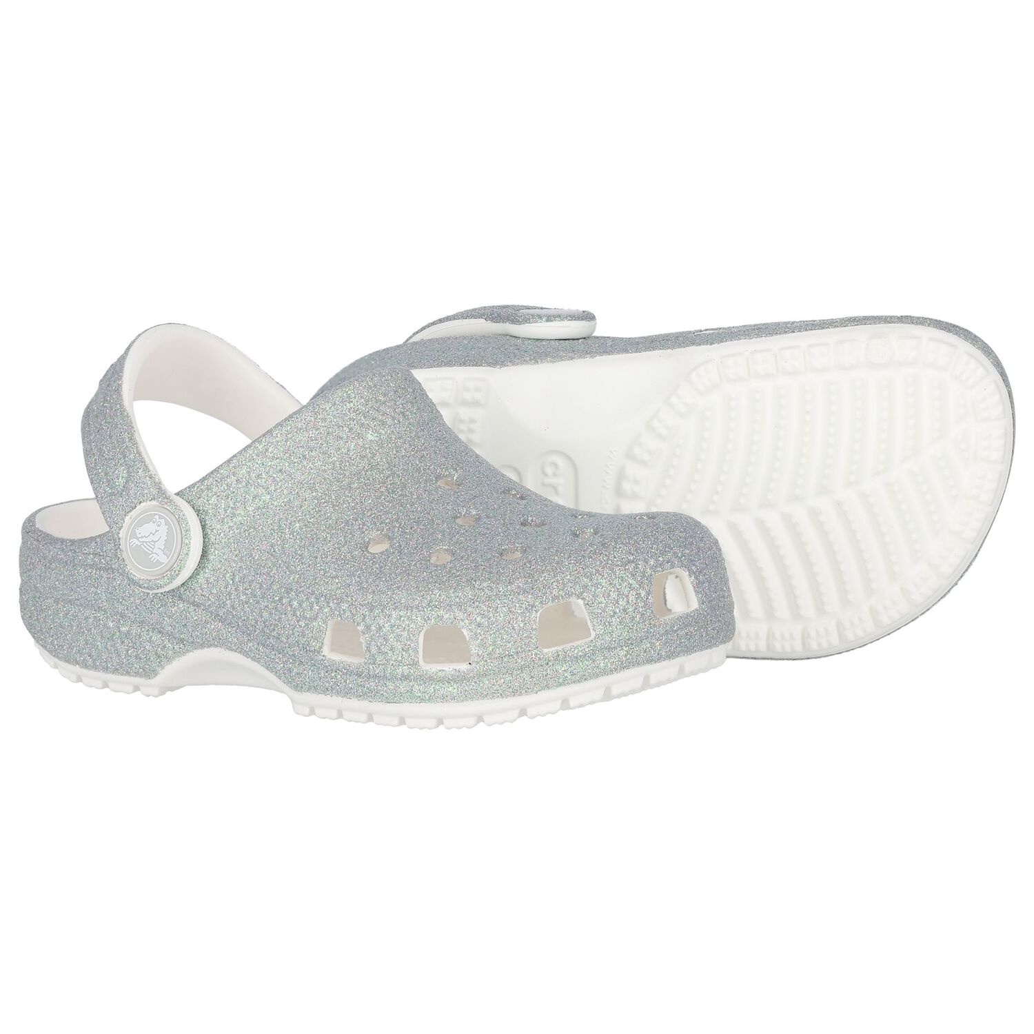 Girls Silver Iridescent Glitter Classic Clogs Sandals, 1, hi-res image number null