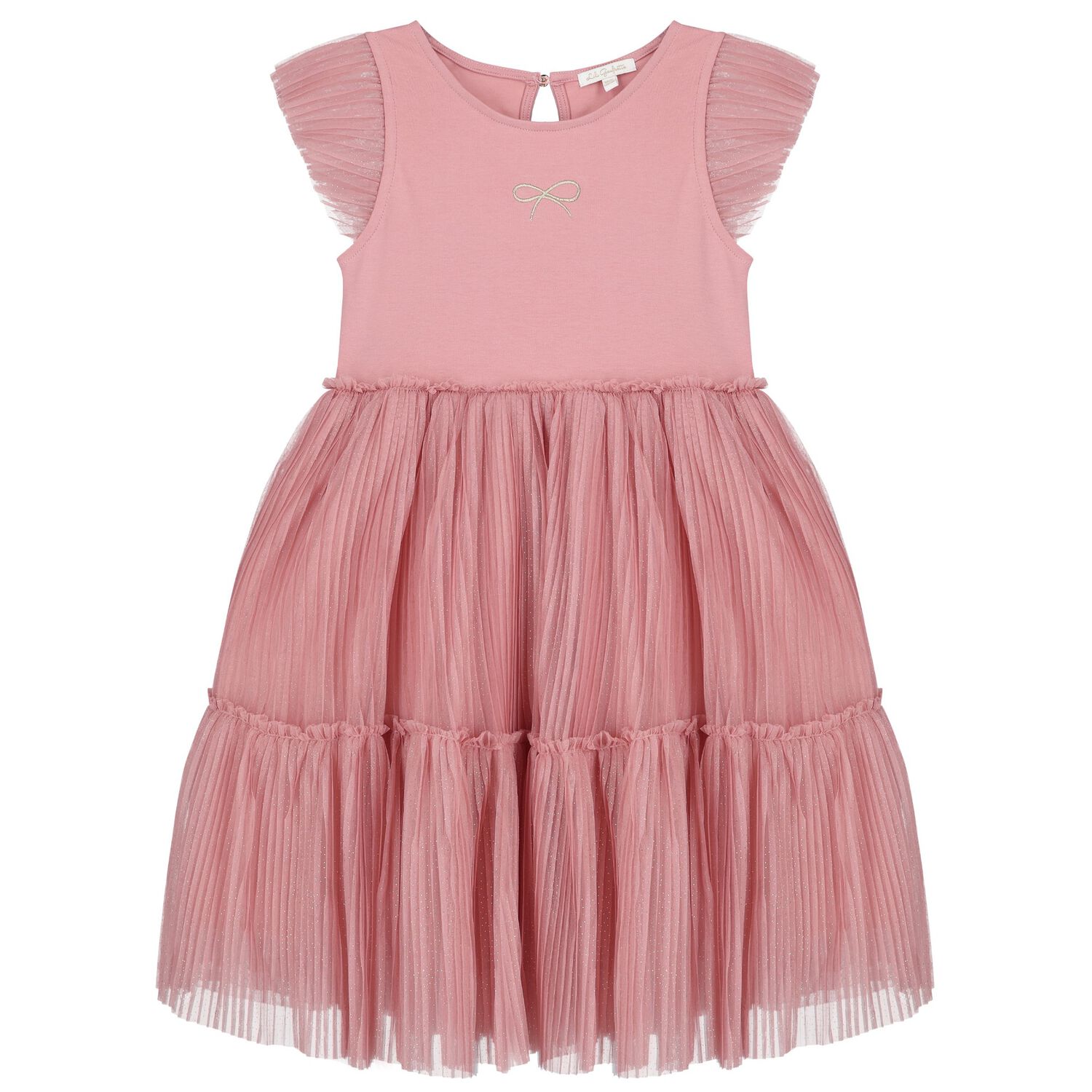 Girls Pink Bow Pleated Tulle Dress, 1, hi-res image number null