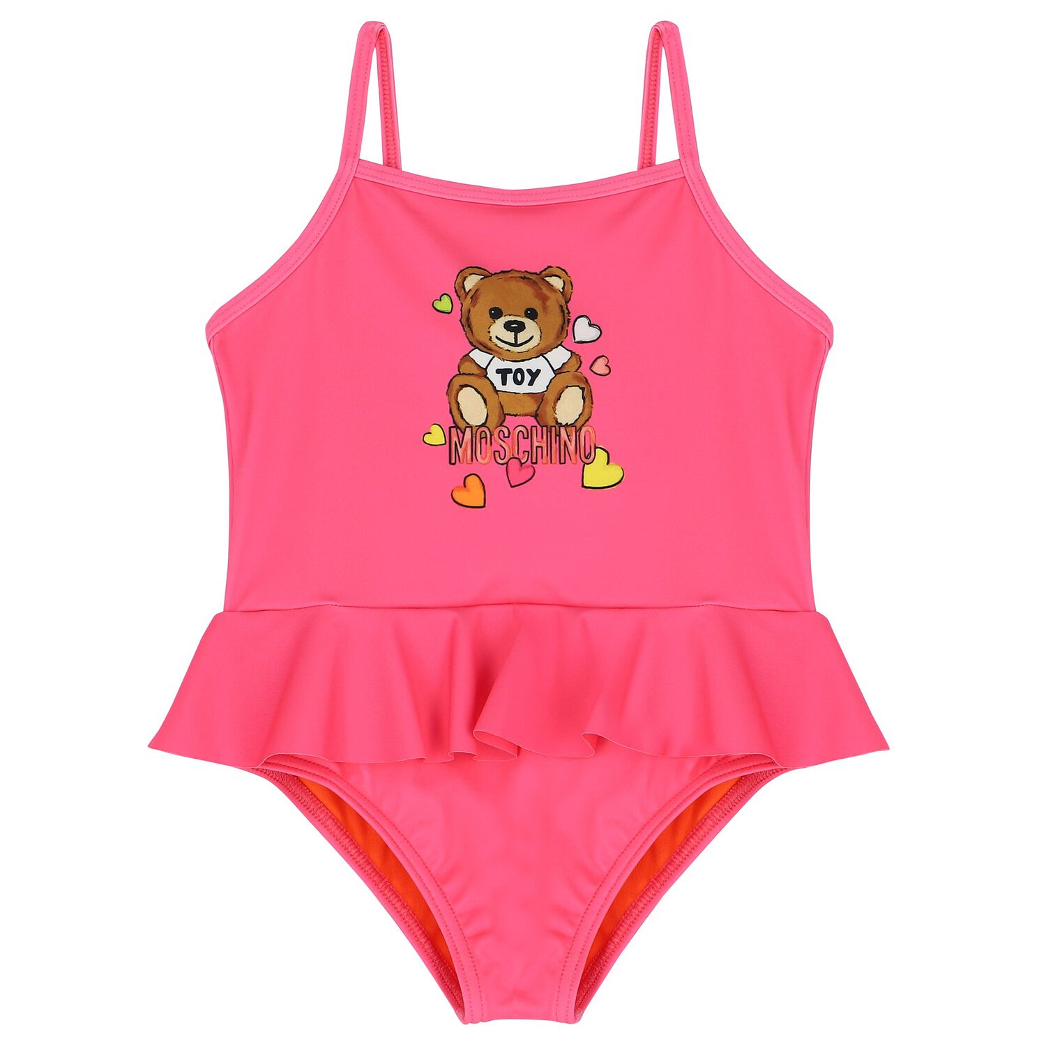 Younger Girls Pink Teddy Bear Logo Swimsuit, 1, hi-res