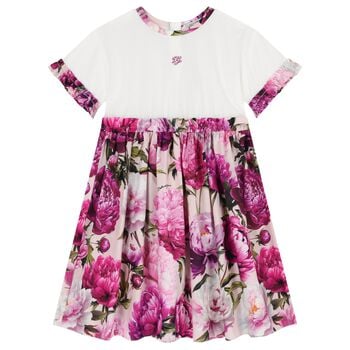 Girls White & Pink Peony Dress