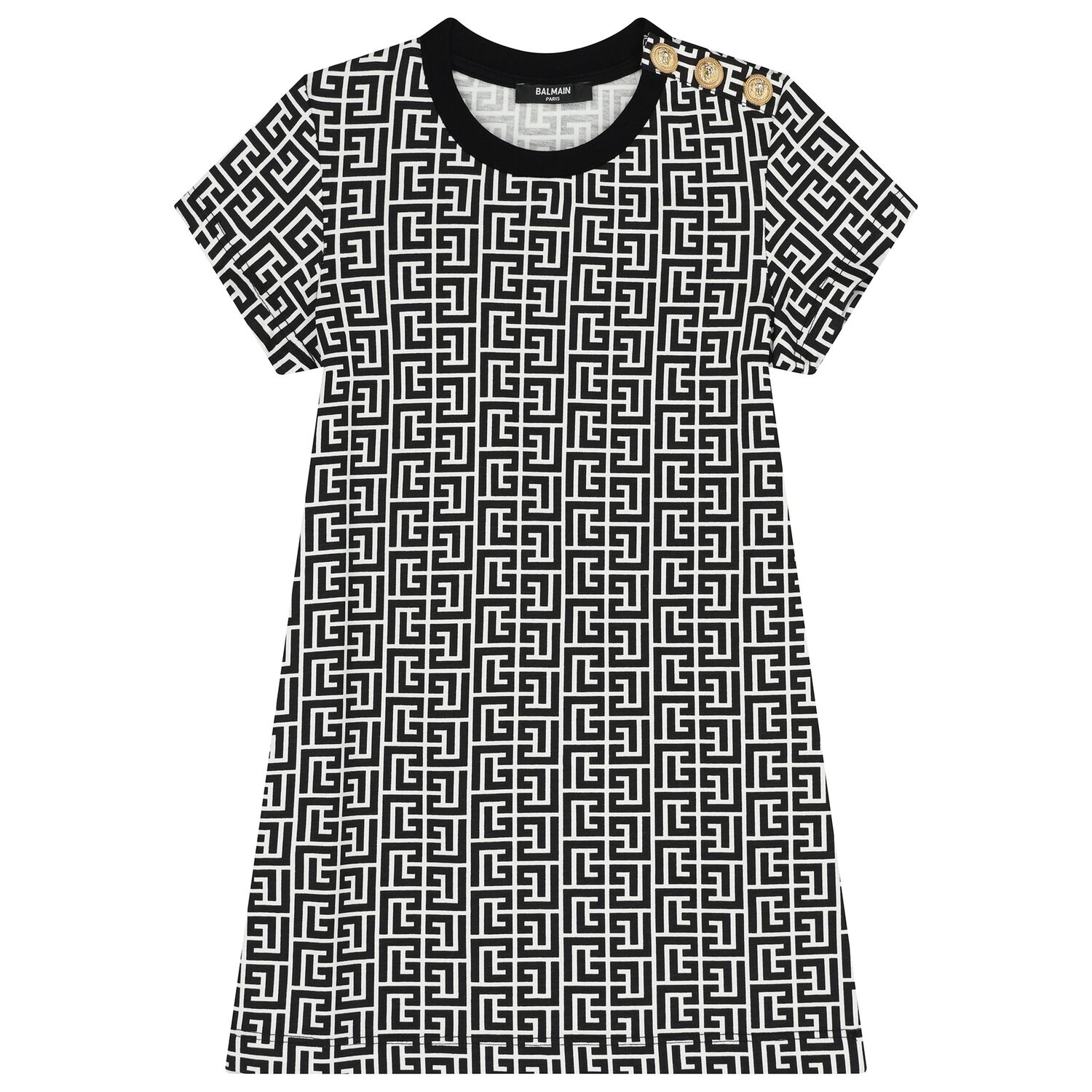 Girl Black & White Monogram Logo Dress, 1, hi-res