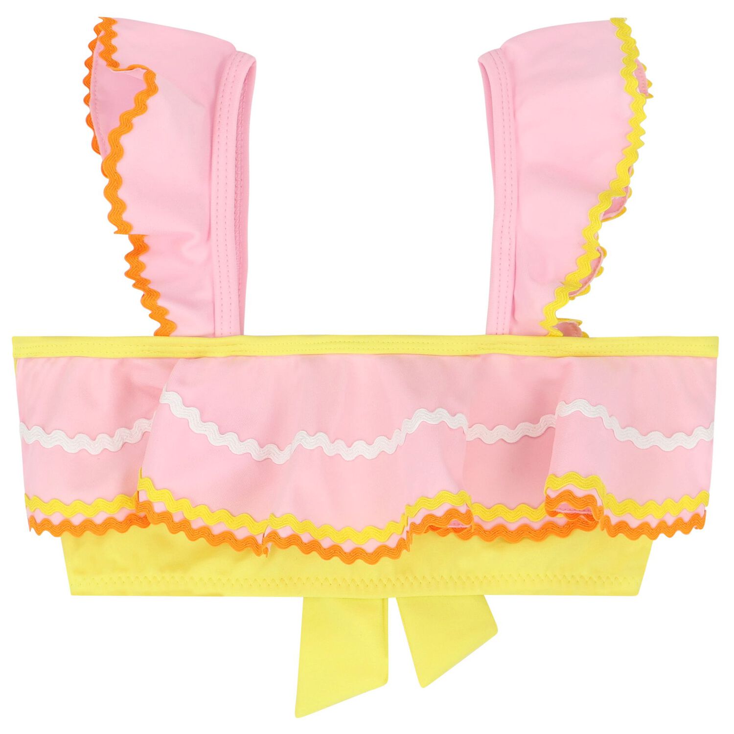 Girls Pink & Yellow Ruffled Bikini, 1, hi-res image number null