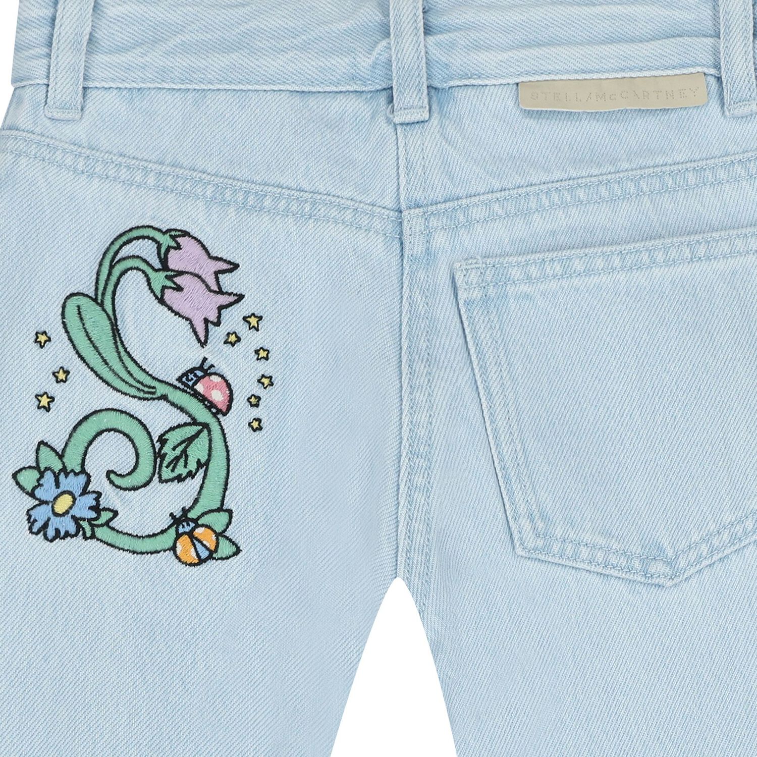 Girls Blue Denim Floral Jeans, 1, hi-res