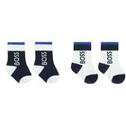 Baby Boys Navy Blue & White Logo Socks, 1, hi-res