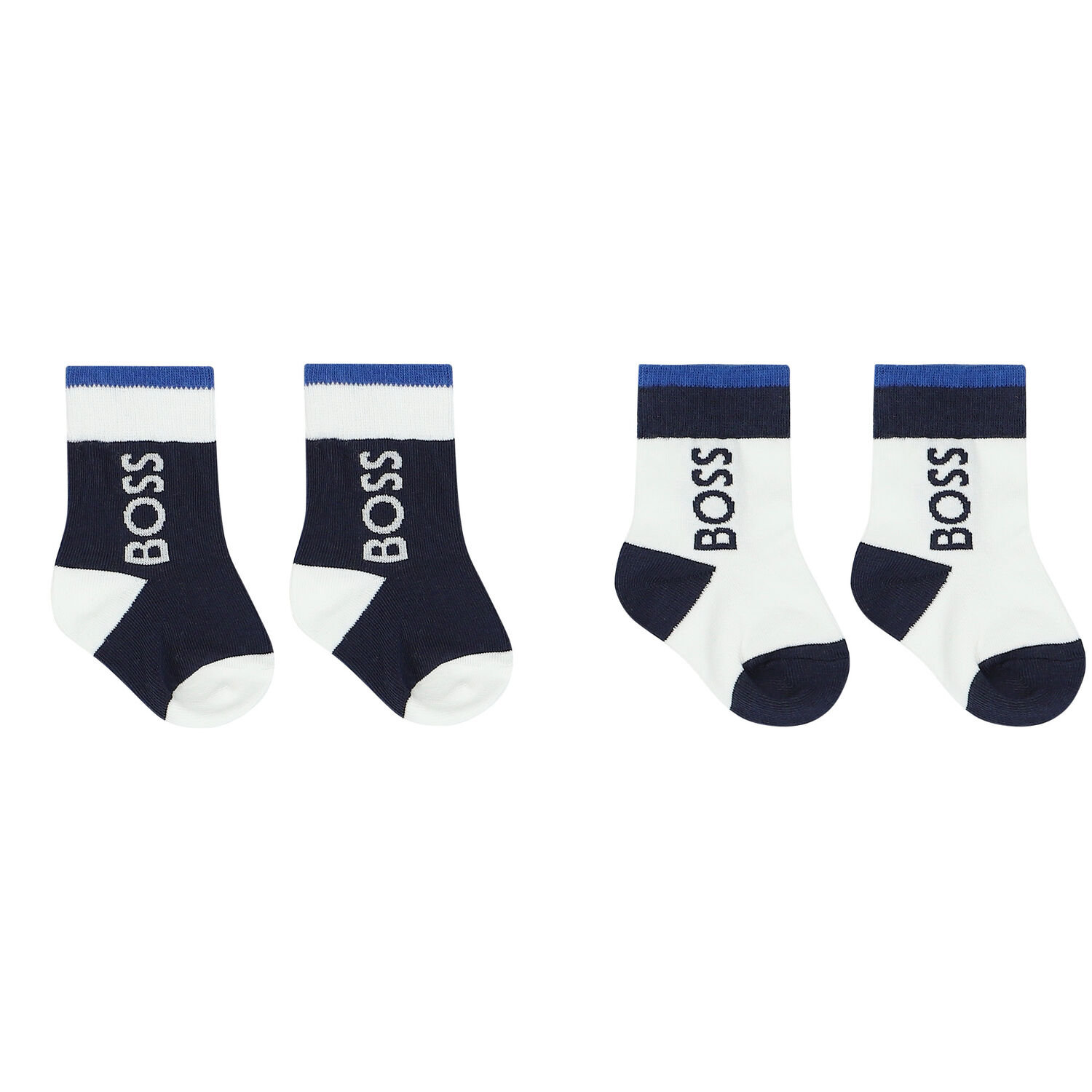 Baby Boys Navy Blue & White Logo Socks, 1, hi-res