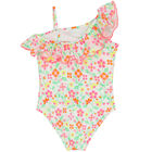 Girls White & Pink Floral Swimsuit, 1, hi-res