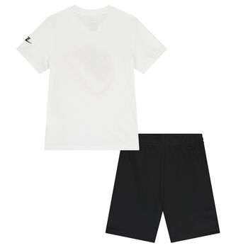 Boys White & Black Logo Shorts Set