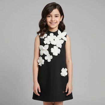 Girls Black & White Floral Dress