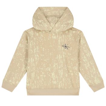Boys Beige Logo Hooded Top