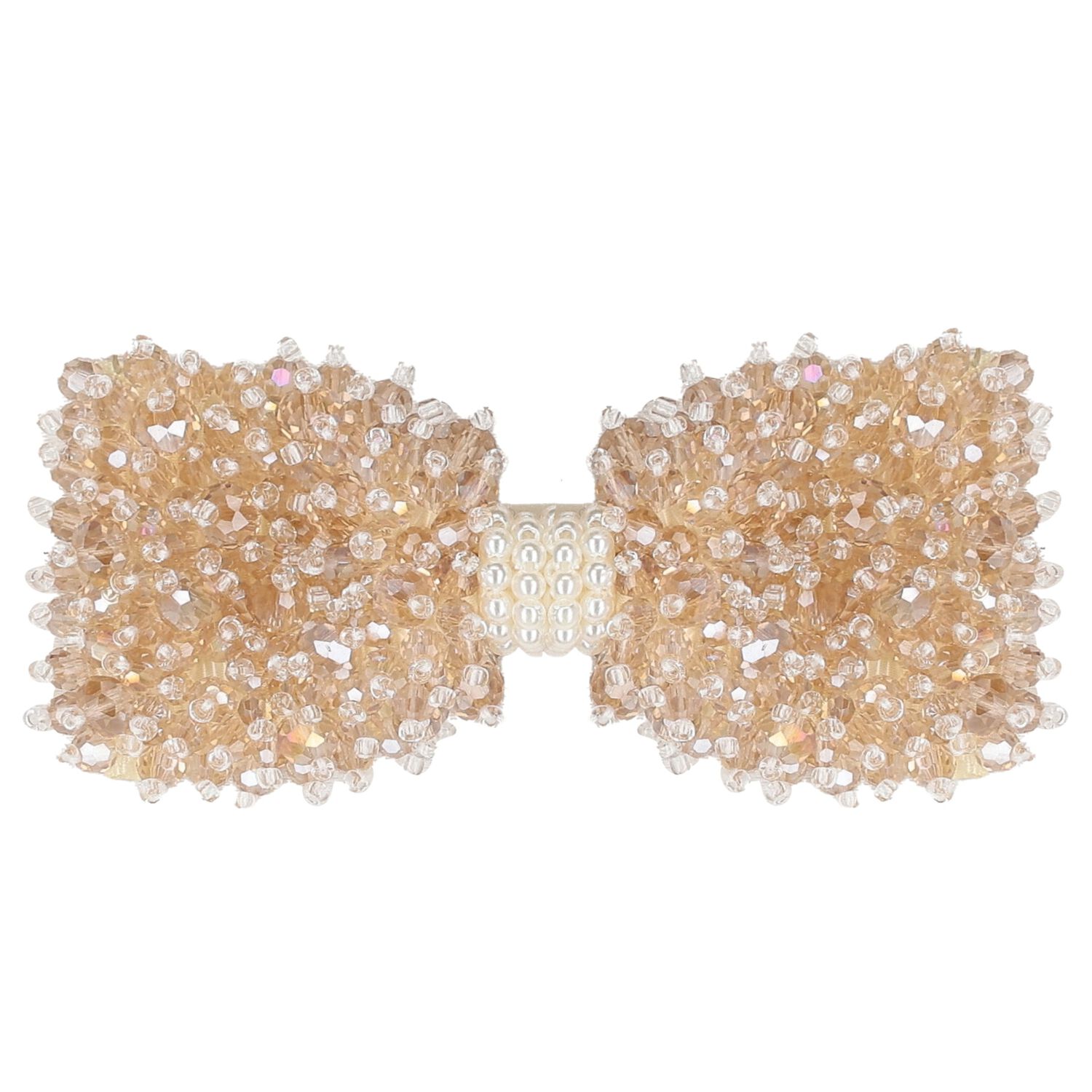 Girls Beige Embellished Bow Hair Clip, 1, hi-res image number null