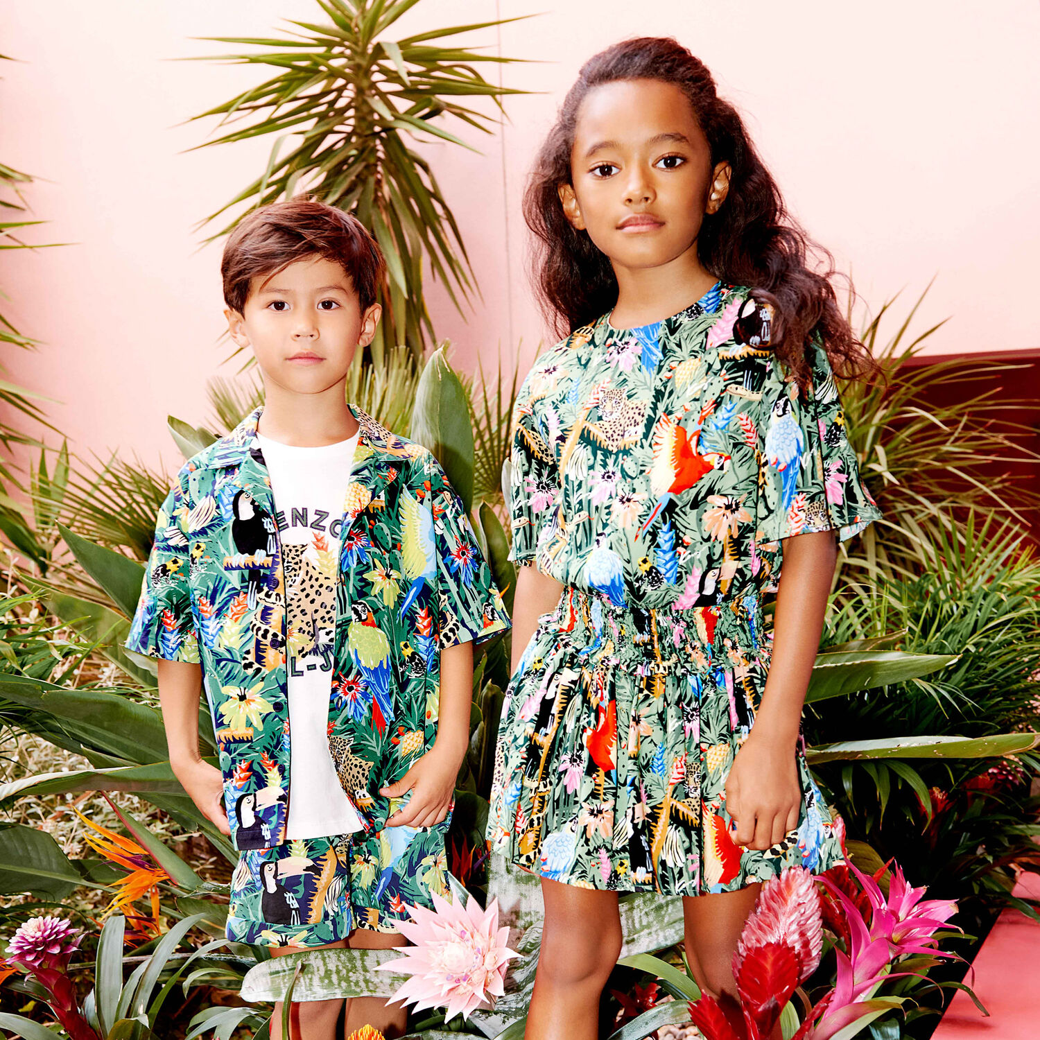 Girls Green Tropical Dress, 1, hi-res