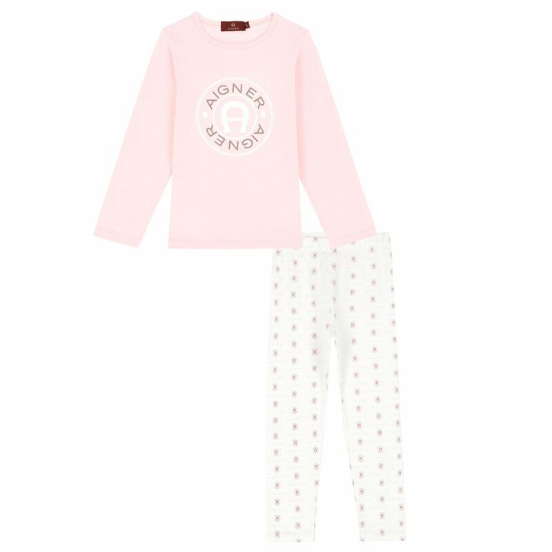 Girls Pink & White Logo Pyjamas, 1, hi-res image number null