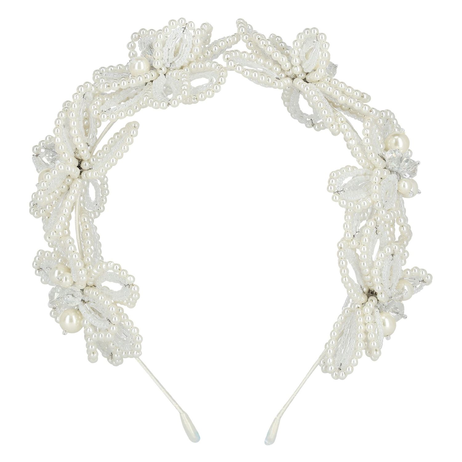 Girls White Embellished Crystal & Pearl Headband, 1, hi-res image number null