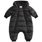 Baby Boys Black Logo Snowsuit, 1, hi-res