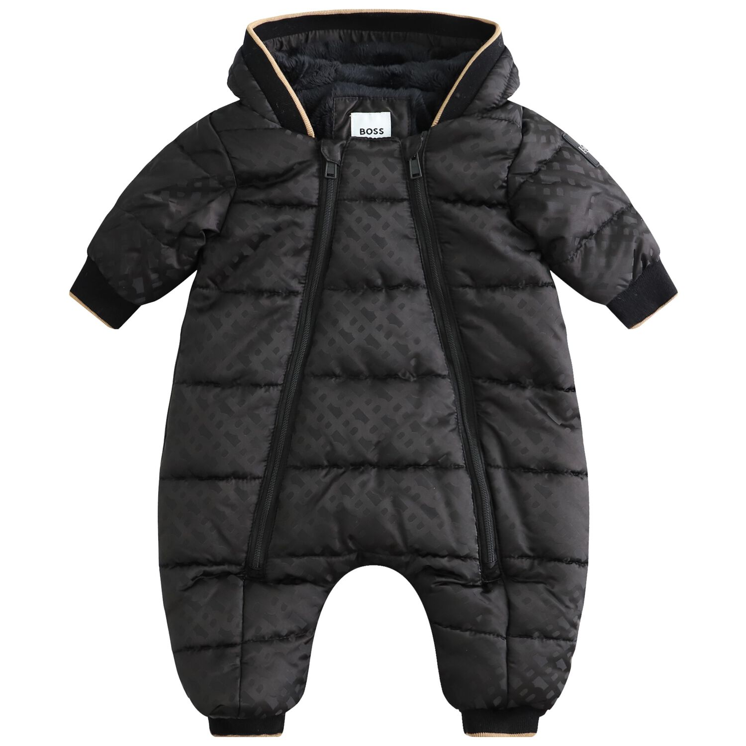 Baby Boys Black Logo Snowsuit, 1, hi-res