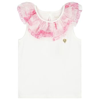 Girls White & Pink Ruffle Top