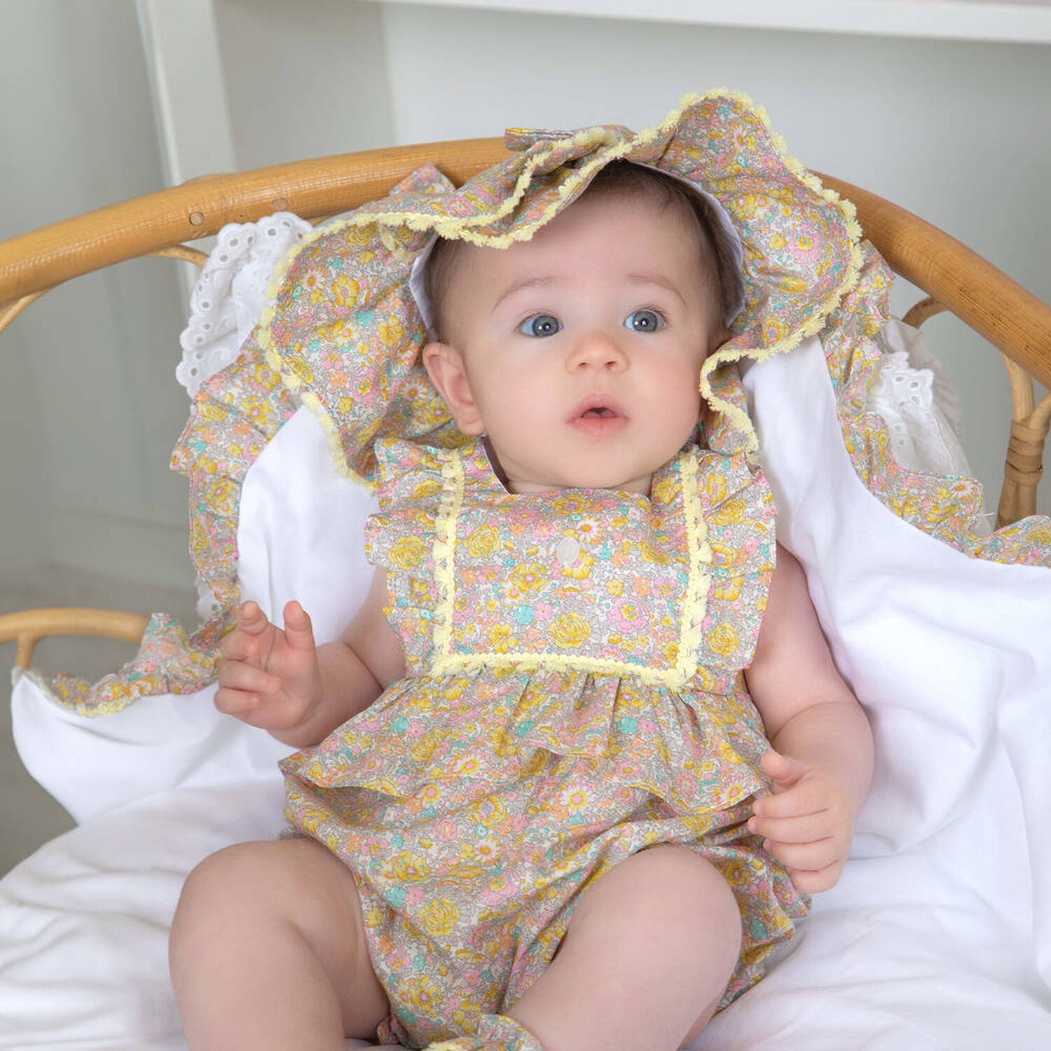 Baby Girls Pink & Yellow Liberty Hat, 1, hi-res image number null