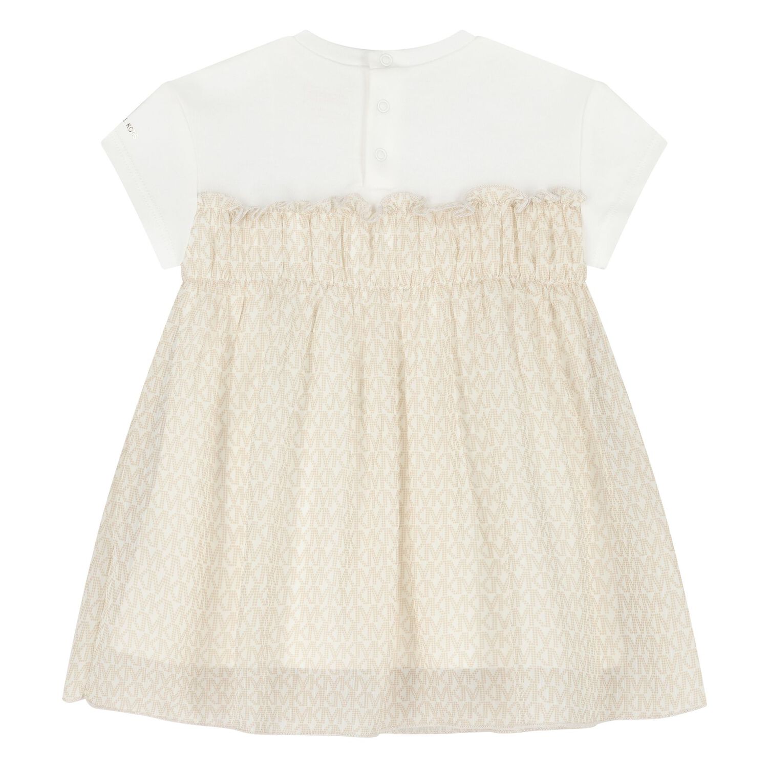 Younger Girls White & Beige Logo Dress, 1, hi-res