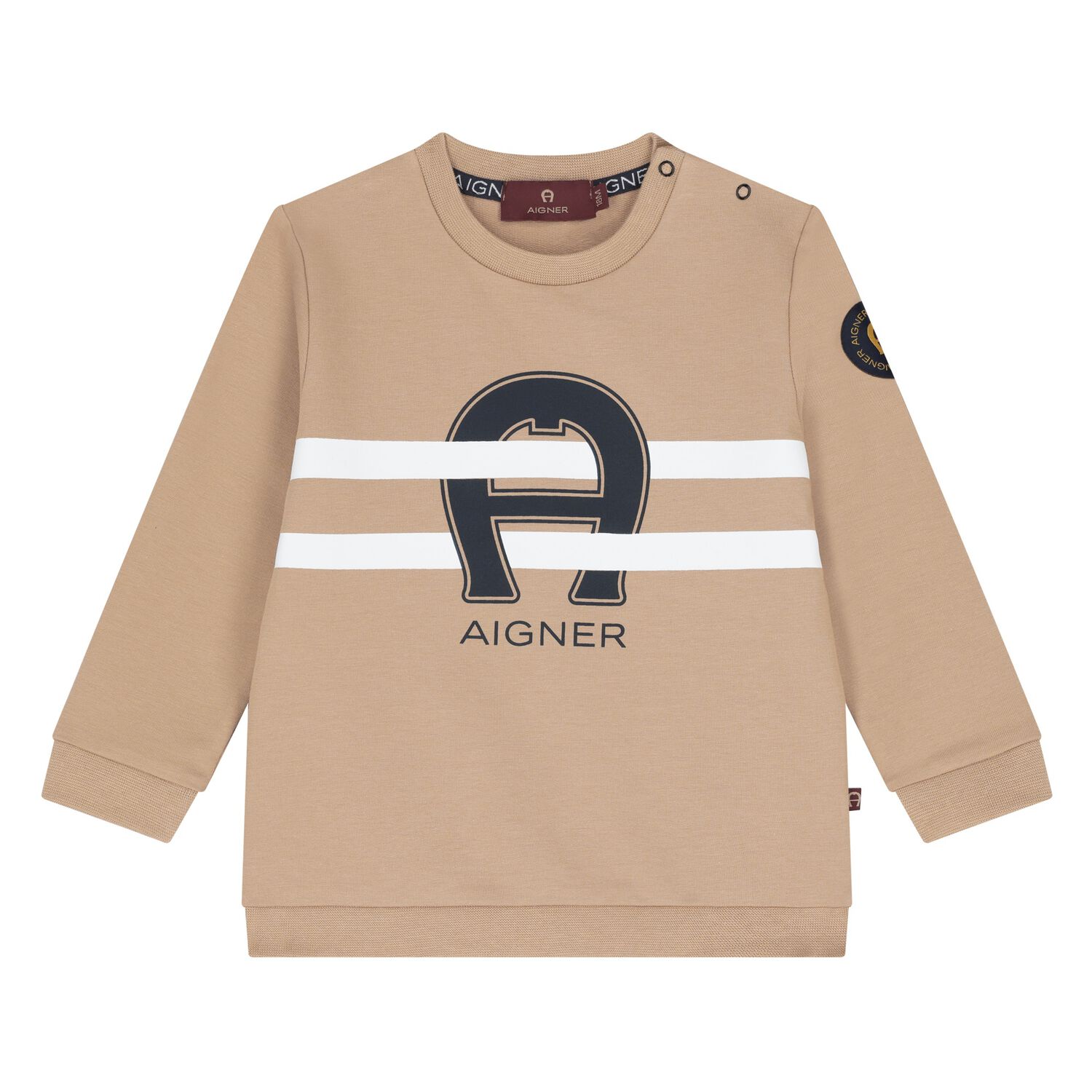 Younger Boys Beige Logo Sweatshirt, 1, hi-res