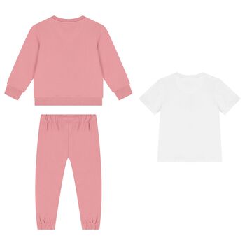 Baby Girls Pink & White Tracksuit 3-Piece Set