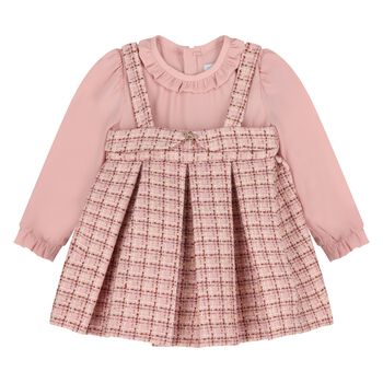Younger Girls Pink Tweed & Crêpe Chiffon Dress