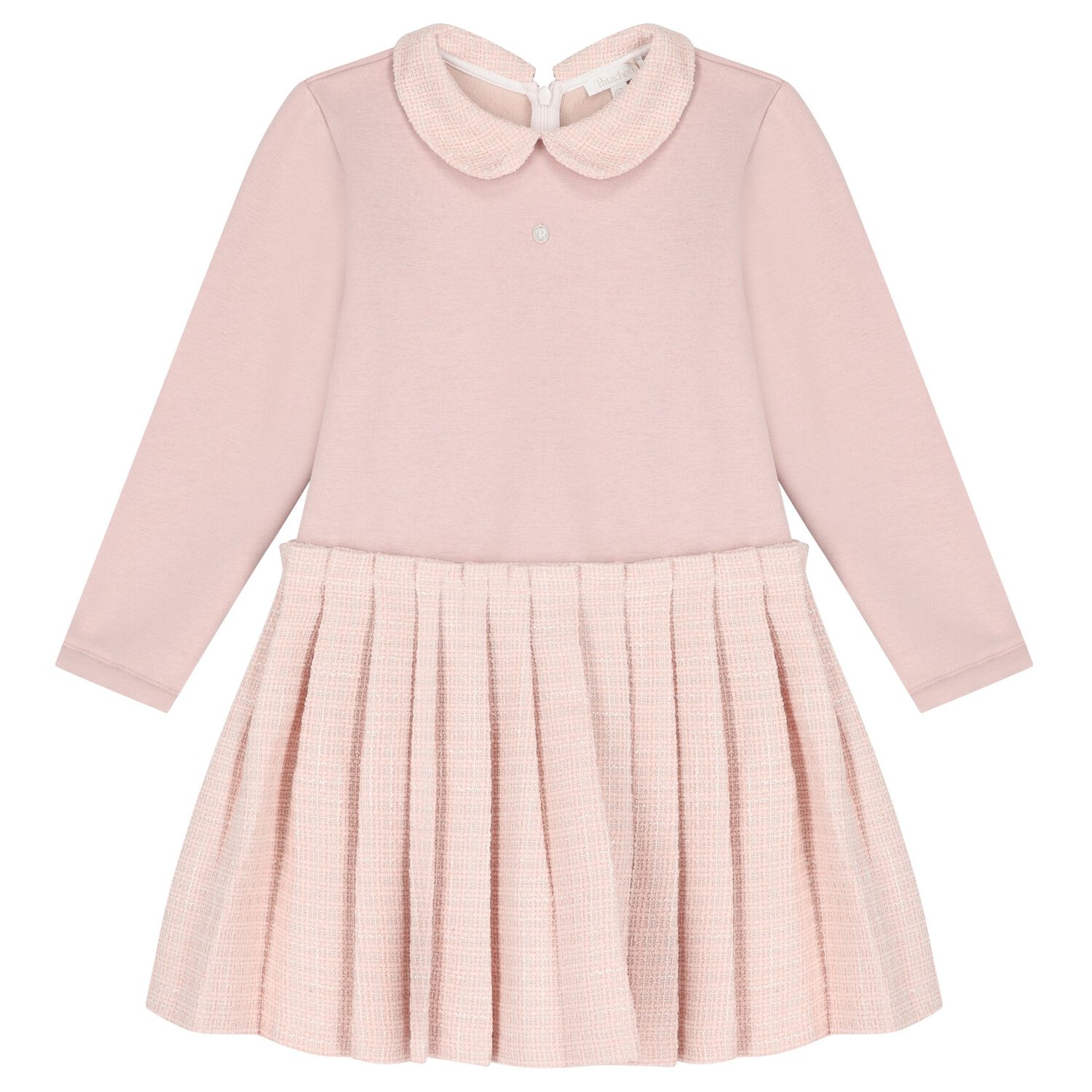 Girls Pink Jersey & Tweed Dress, 1, hi-res