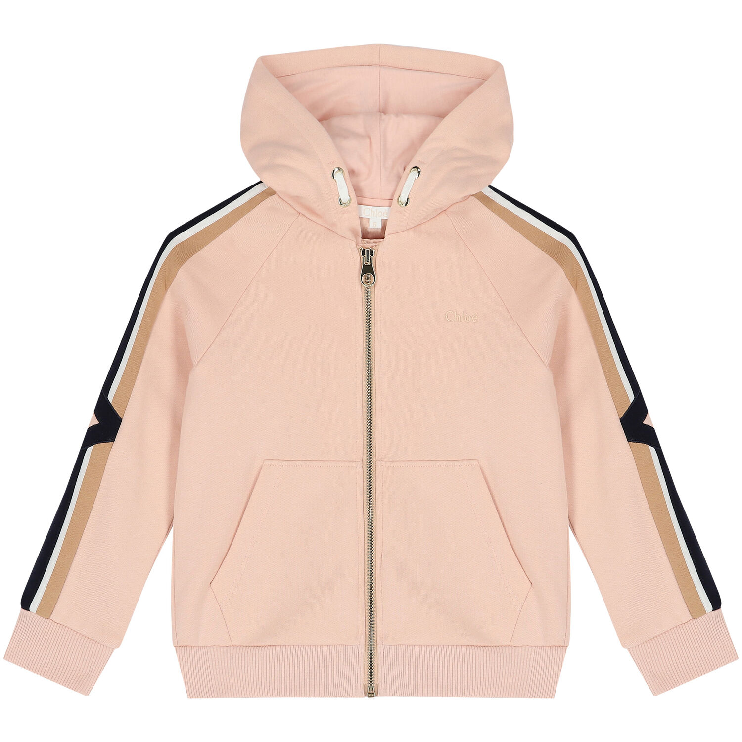 Girls Pink Logo Hooded Zip Up Top, 1, hi-res