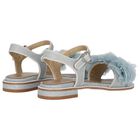 Girls Silver Flower Sandals, 2, hi-res