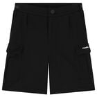 Boys Black Logo Shorts, 1, hi-res