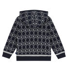Girls Navy Logo Hooded Top, 1, hi-res