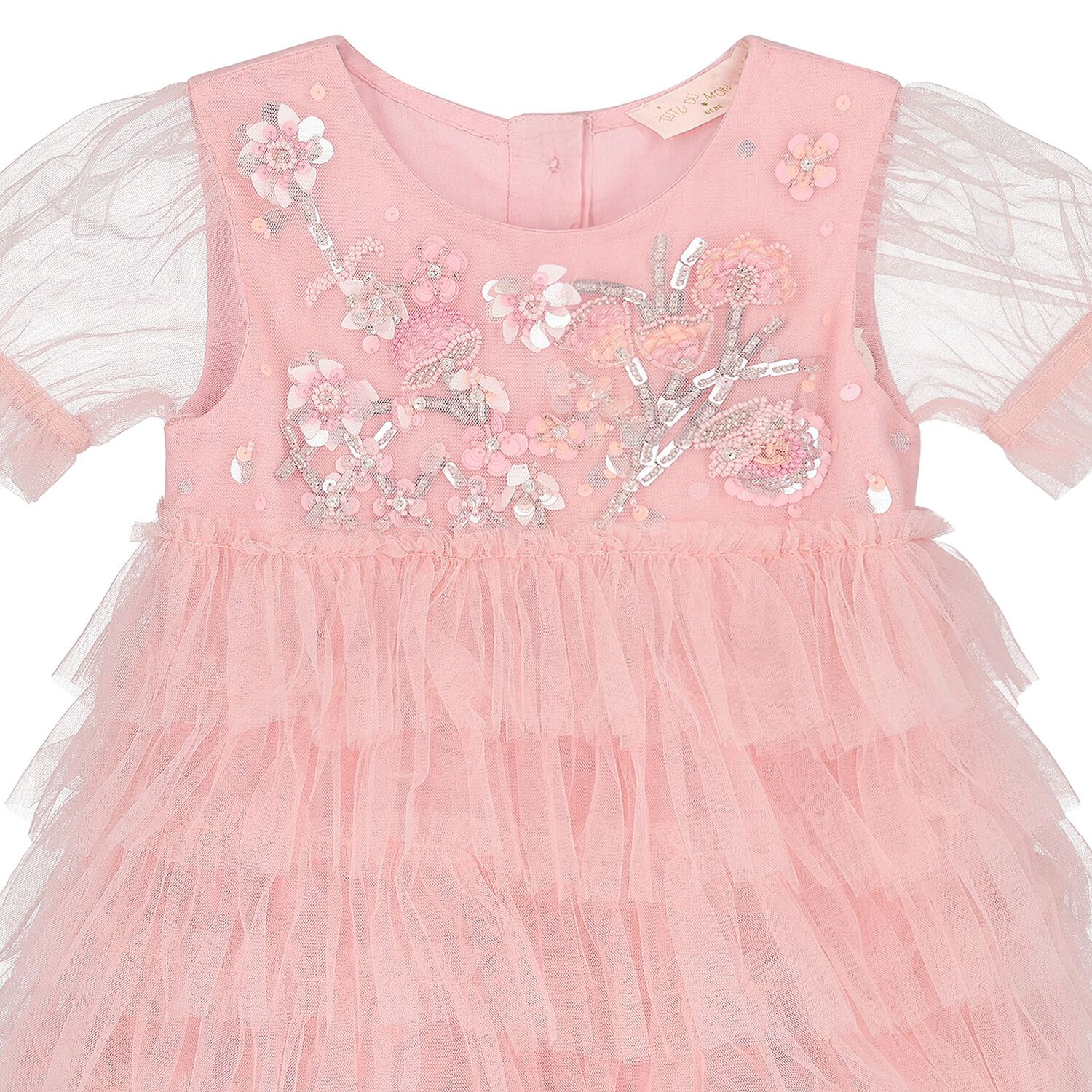 Baby Girls Pink Sequins Tulle Dress Set, 1, hi-res